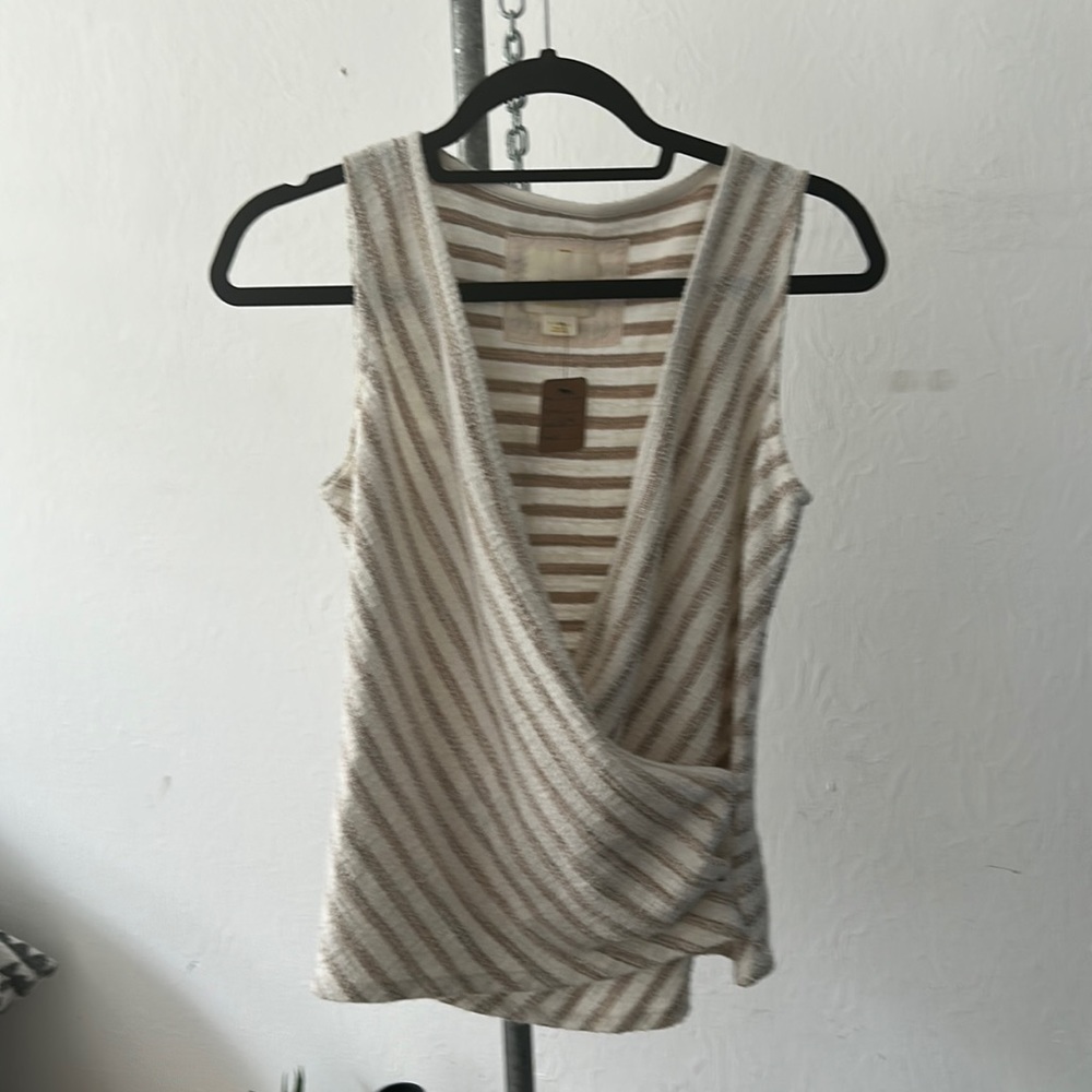 Maeve BOHO wrap tank top thick cotton poly w/ linen feel striped cream xs